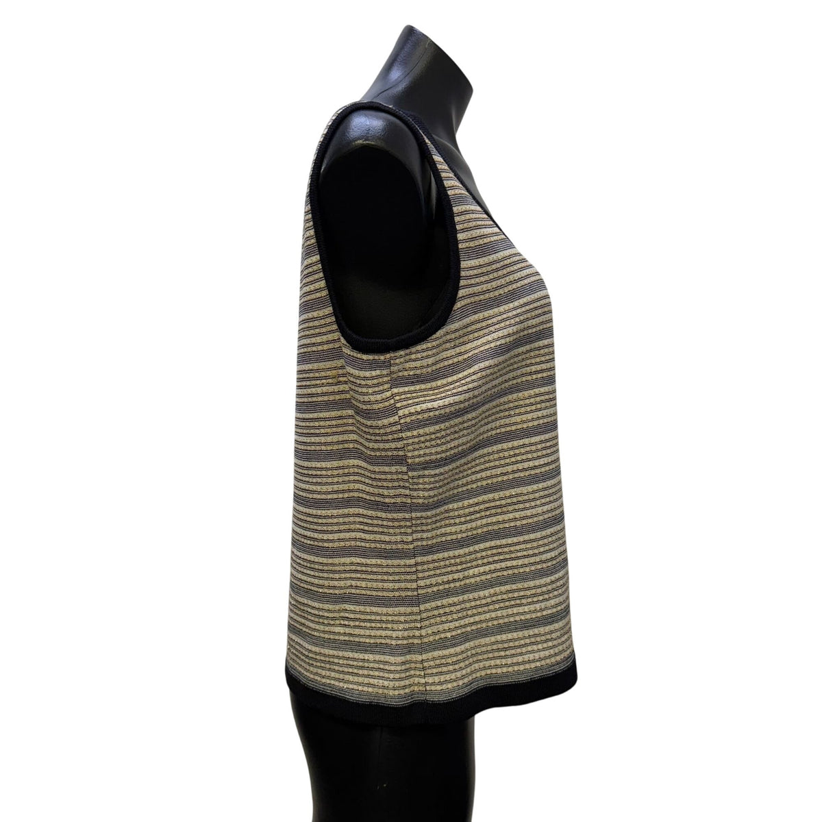 St. John Sport Striped Sleeveless Knit Tank Top Black & Cream L