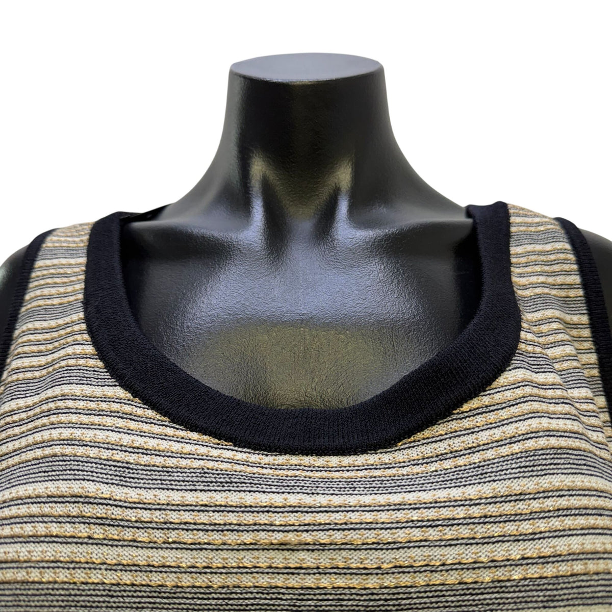 St. John Sport Striped Sleeveless Knit Tank Top Black & Cream L