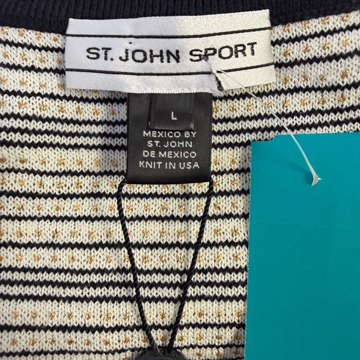 St. John Sport Striped Sleeveless Knit Tank Top Black & Cream L