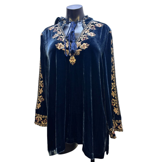Jade Johnny Was Embroidered Velvet Blouse Navy Multi Size L