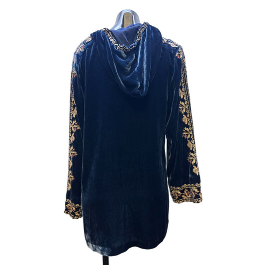 Jade Johnny Was Embroidered Velvet Blouse Navy Multi Size L