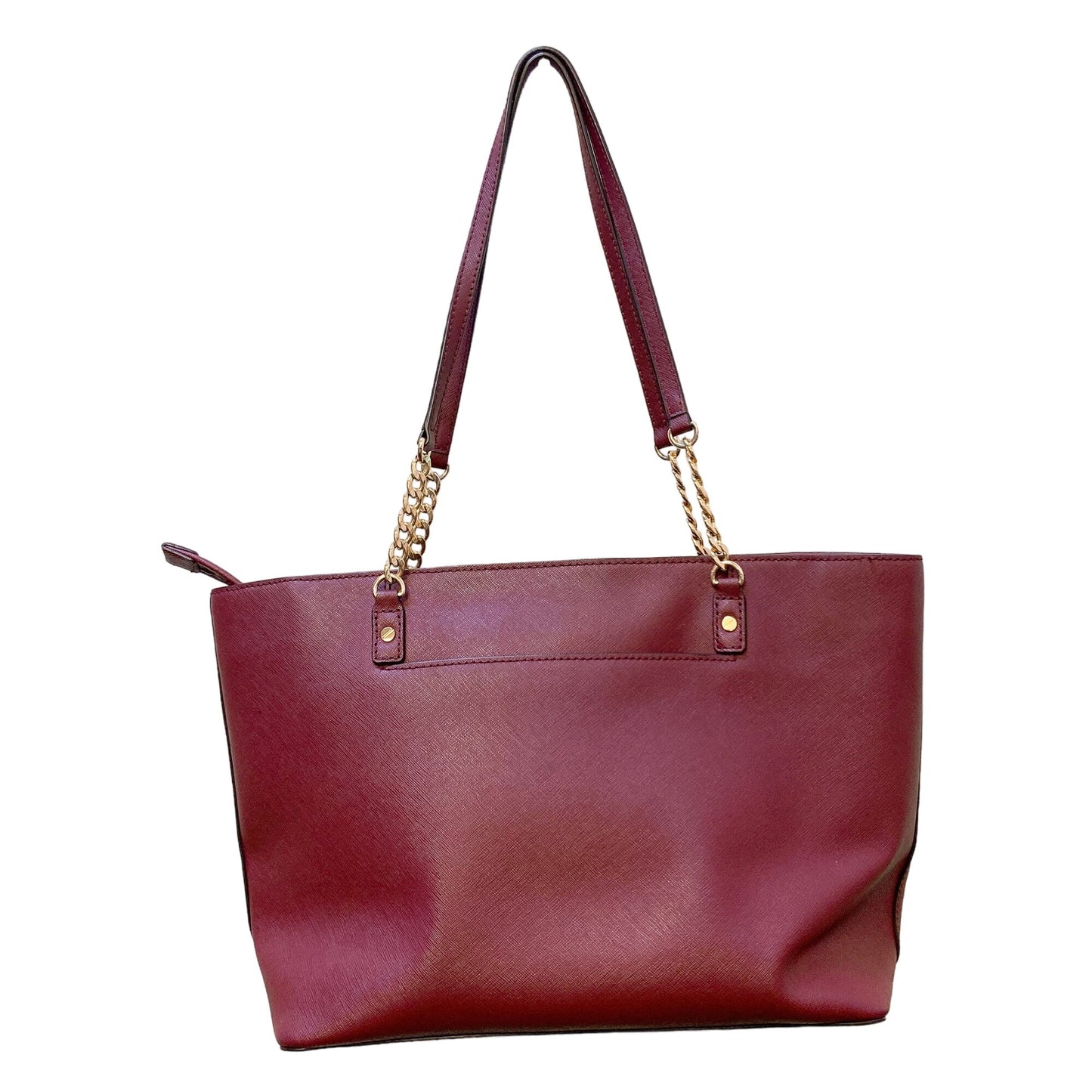 Michael Kors Burgundy Leather Tote Bag With Gold Chain Straps