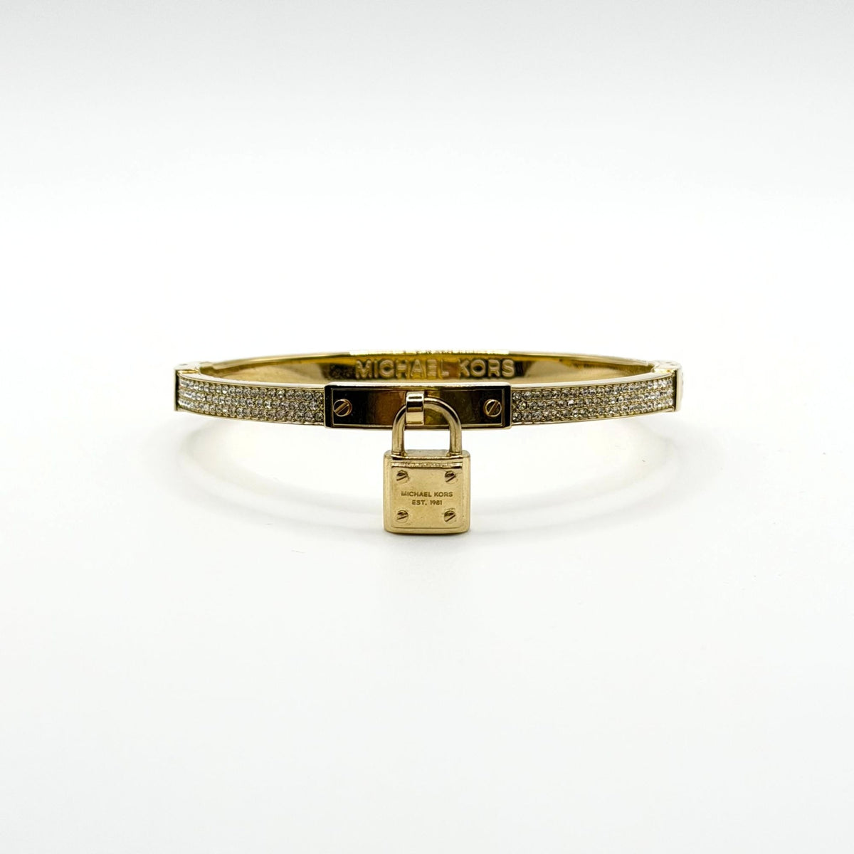Michael Kors Goldtone Crystal Lock Hinged Bracelet With Pouch