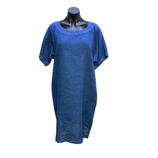 120% Lino Blue Linen Shift Dress Size 6