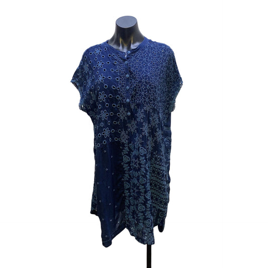 Johnny Was Boho Navy Embroidered Tunic Blouse Size L