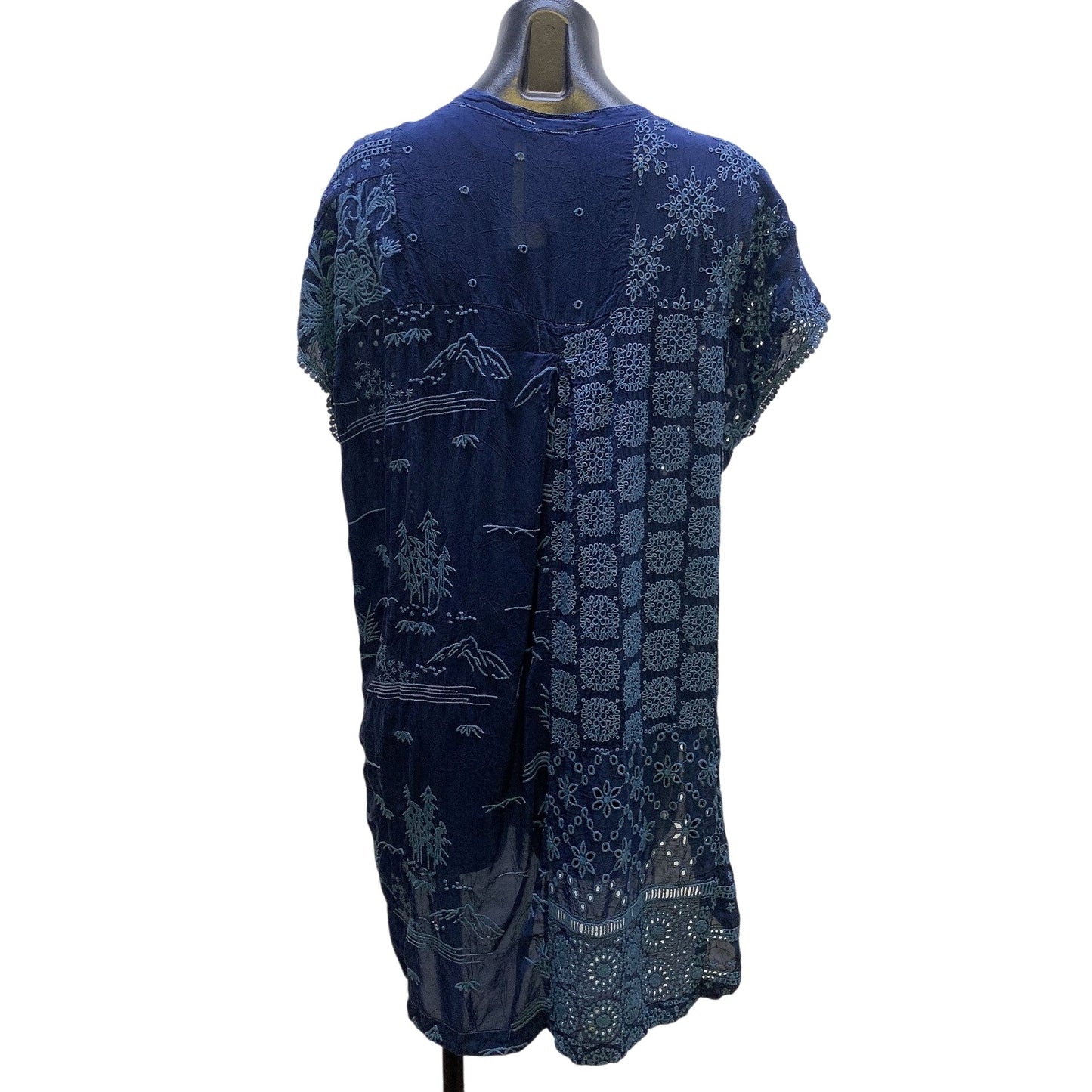 Johnny Was Boho Navy Embroidered Tunic Blouse Size L