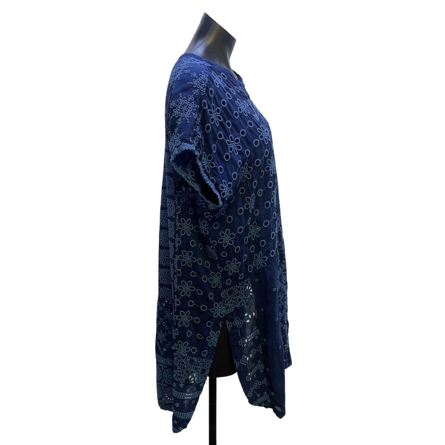 Johnny Was Boho Navy Embroidered Tunic Blouse Size L