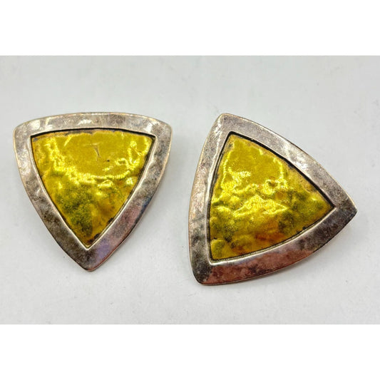 Jeep Collins Retired Hammered 925 Brass Clip-On Earrings Triangle Shape