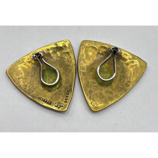 Jeep Collins Retired Hammered 925 Brass Clip-On Earrings Triangle Shape