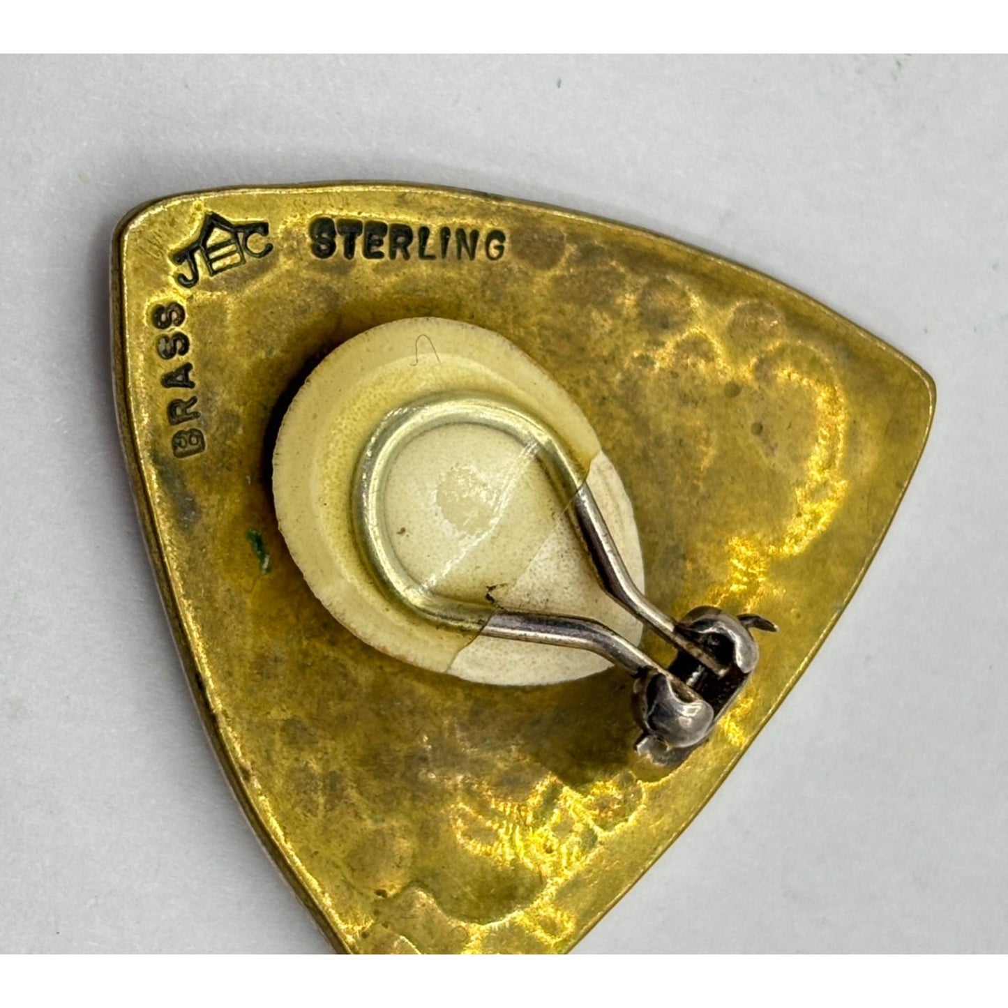 Jeep Collins Retired Hammered 925 Brass Clip-On Earrings Triangle Shape