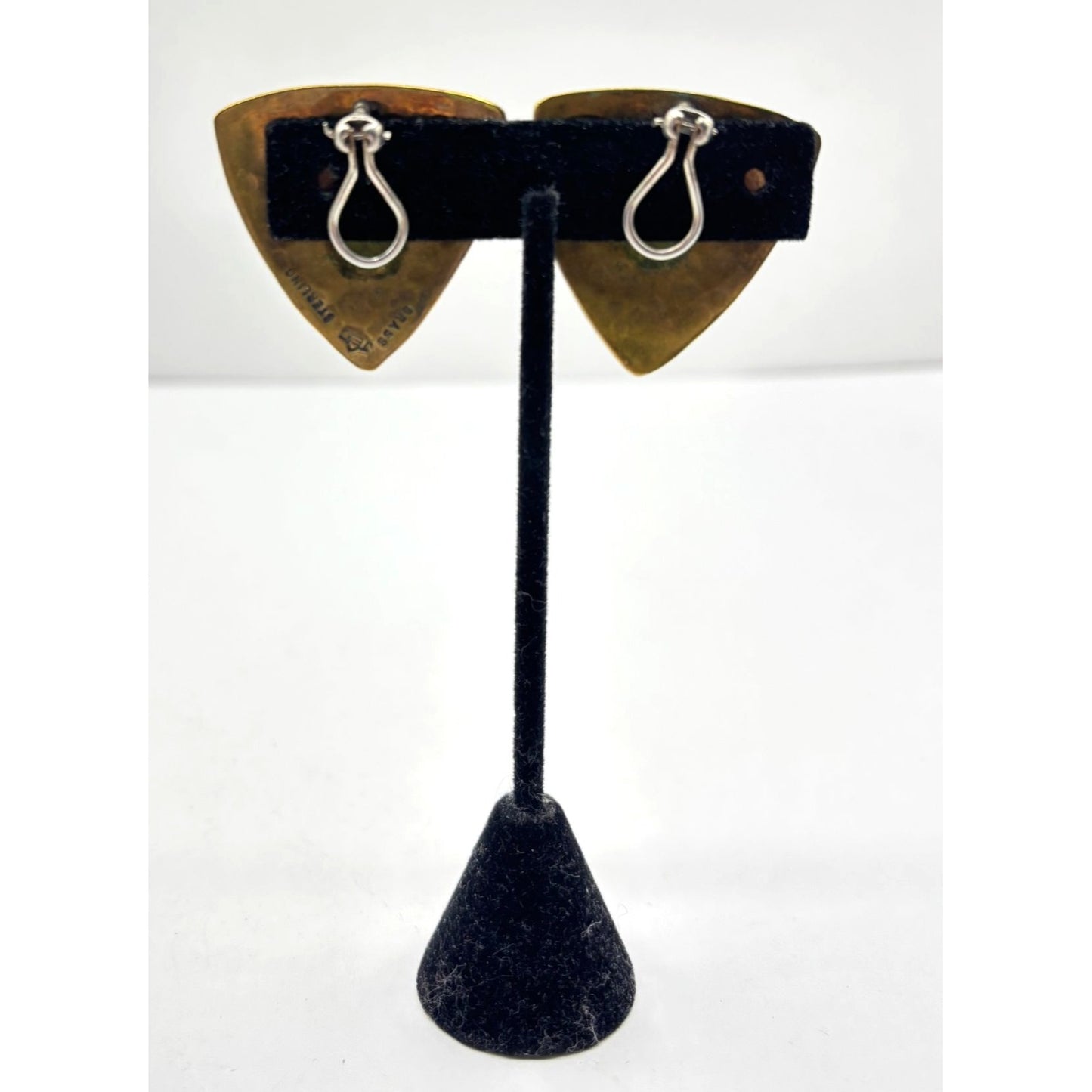 Jeep Collins Retired Hammered 925 Brass Clip-On Earrings Triangle Shape