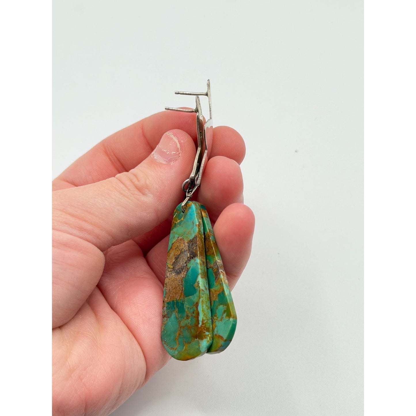 Sterling Silver Star Earrings With Turquoise Dangling Drops Vintage Handmade 925