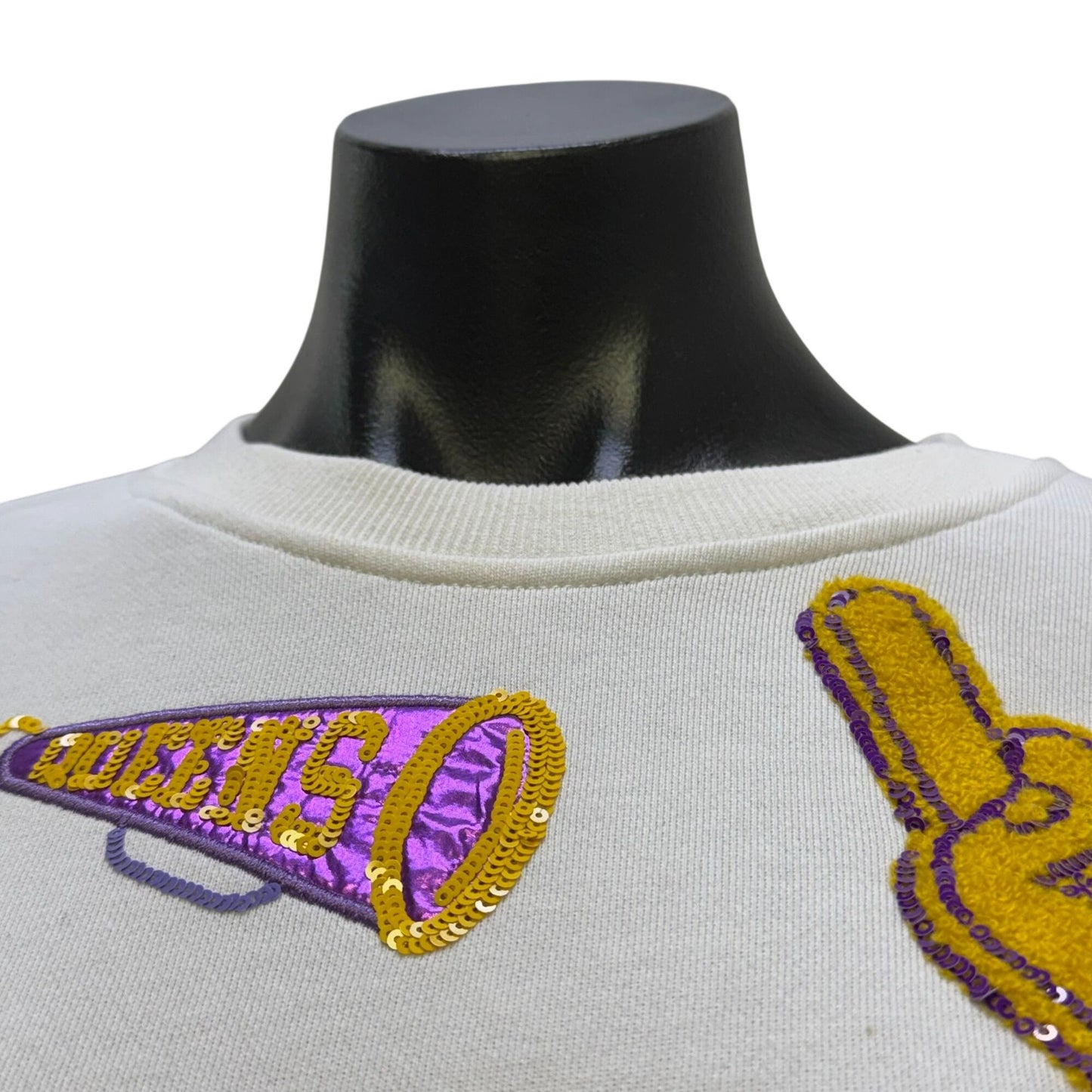 Queen Of Sparkles Cheer-Themed White Sweater Embroidery Crewneck Size S