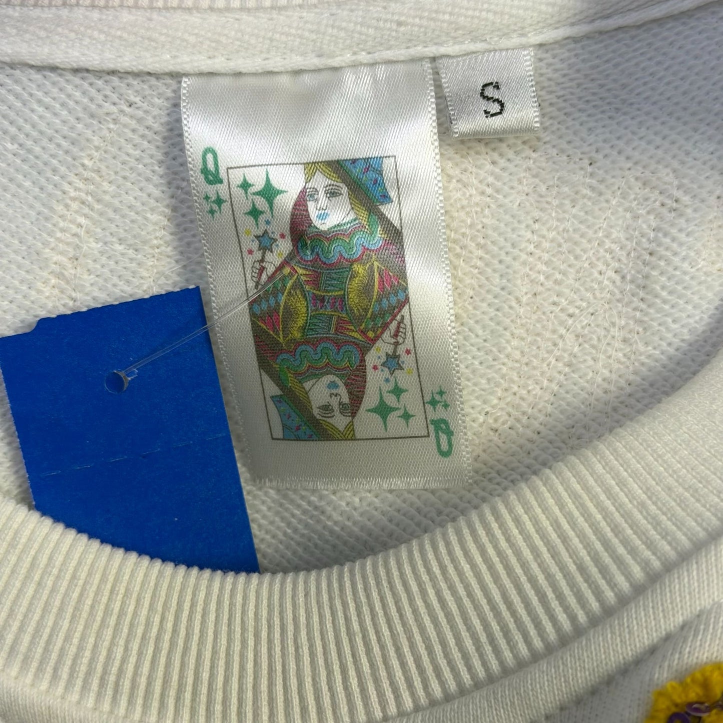 Queen Of Sparkles Cheer-Themed White Sweater Embroidery Crewneck Size S