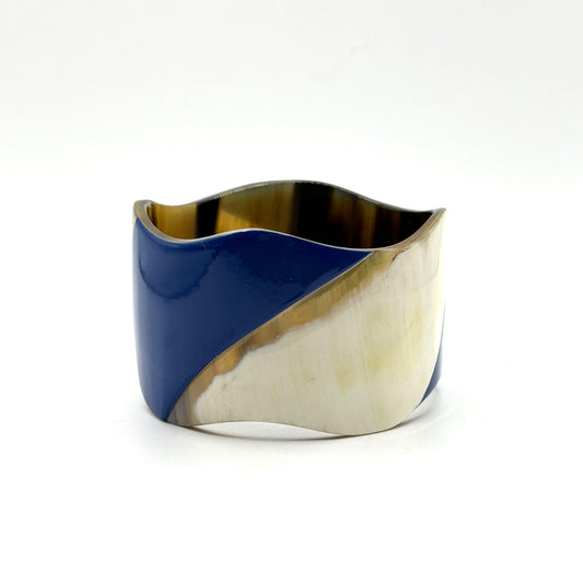 Buffalo Horn Wave Cuff Bracelet With Polished Blue