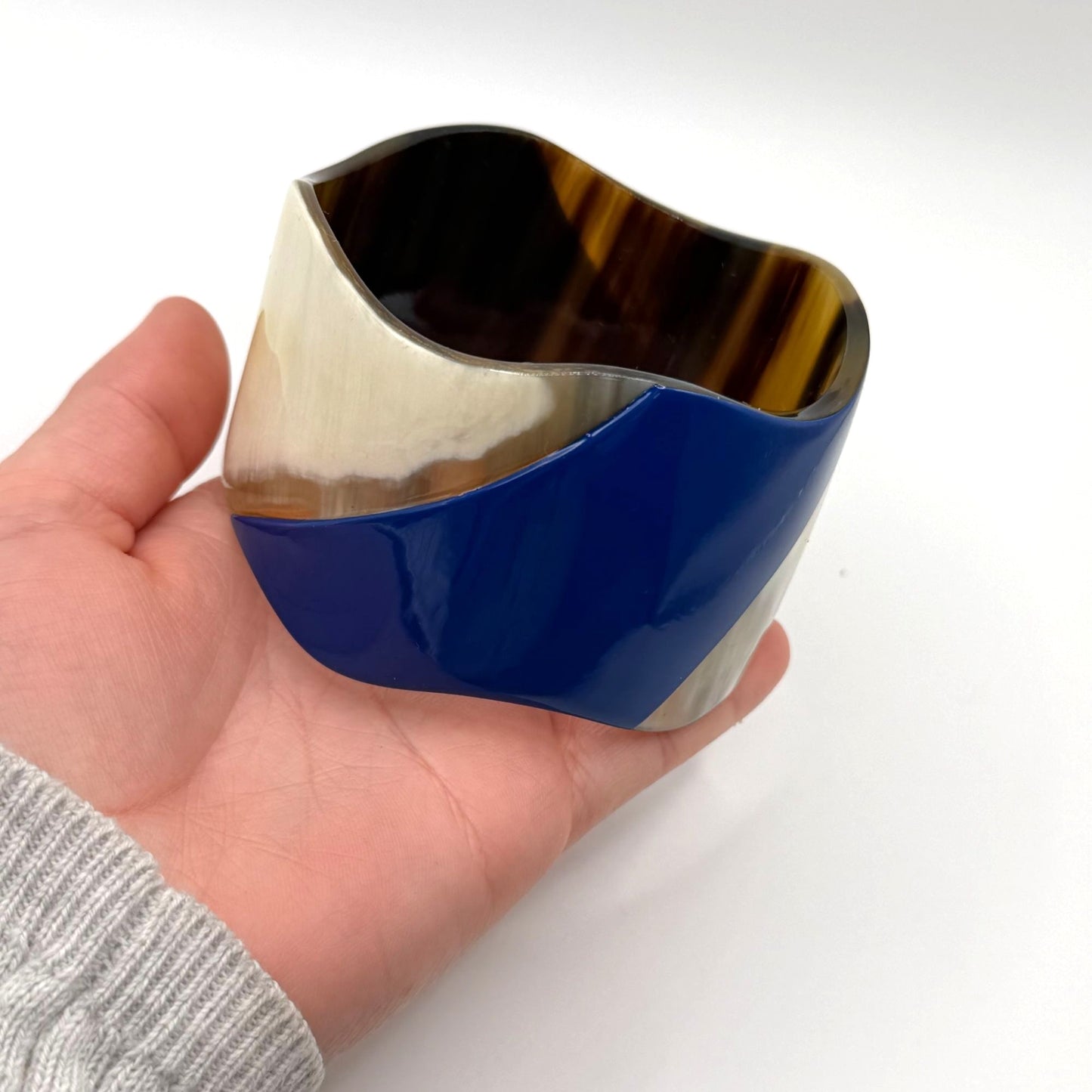 Buffalo Horn Wave Cuff Bracelet With Polished Blue