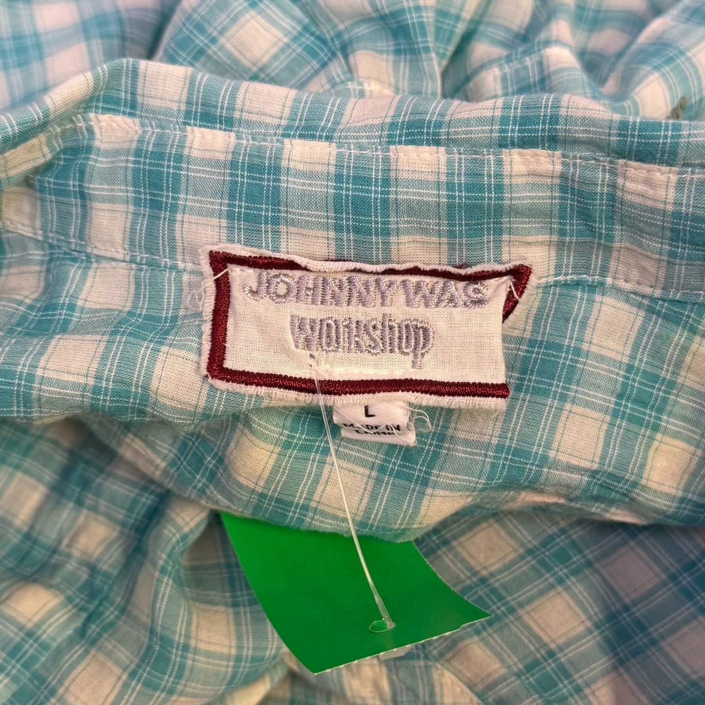 Johnny Was Embroidered Plaid Button-Down Blouse Blue Multi Size L