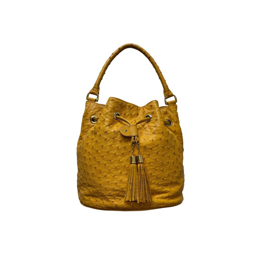 Louis Cardini BMOF Buttercup Ostrich Leather Drawstring Bucket Bag Tassels Handbag M