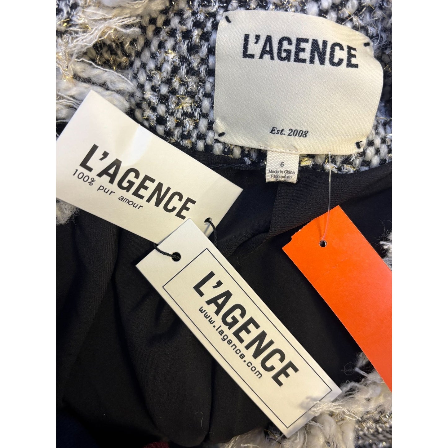 NWT L'agence Tweed Jacket Black & White Size 6