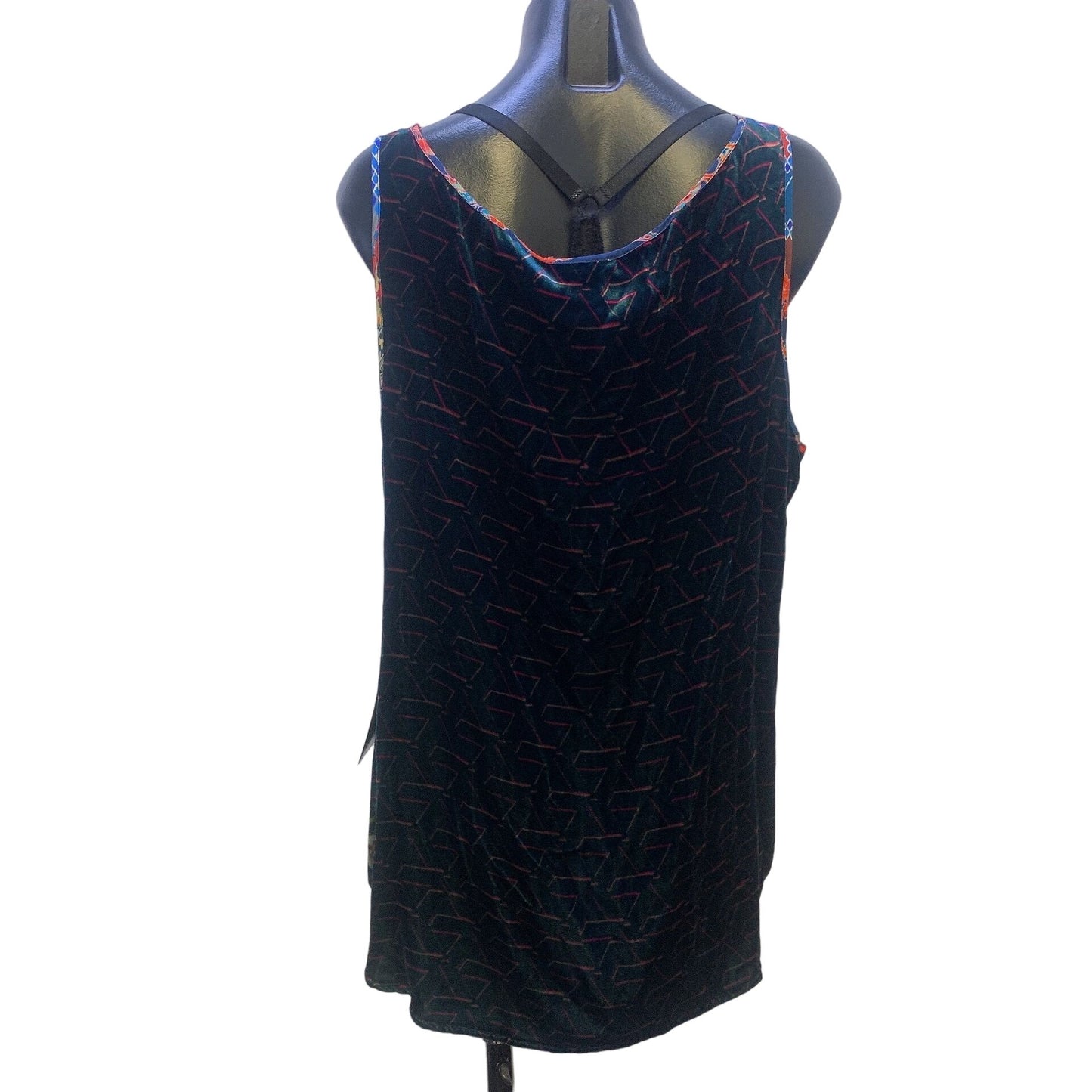 NWT Johnny Was Black w/Multicolored Print Velvet Tank Top Blouse Size XL