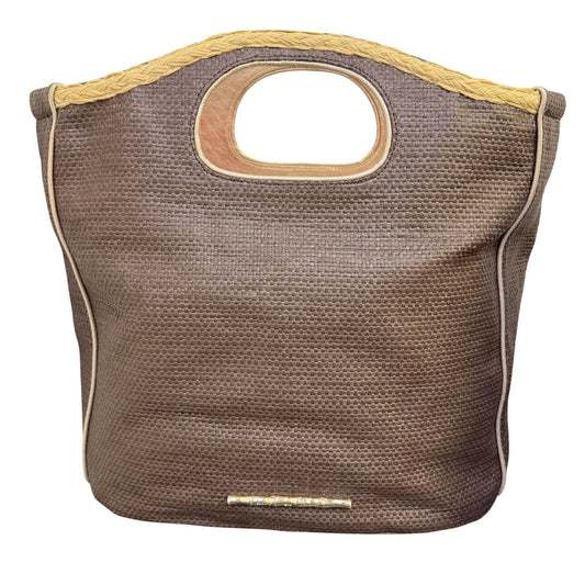 Elaine Turner Brown Woven Tote Bag With Braided Handle