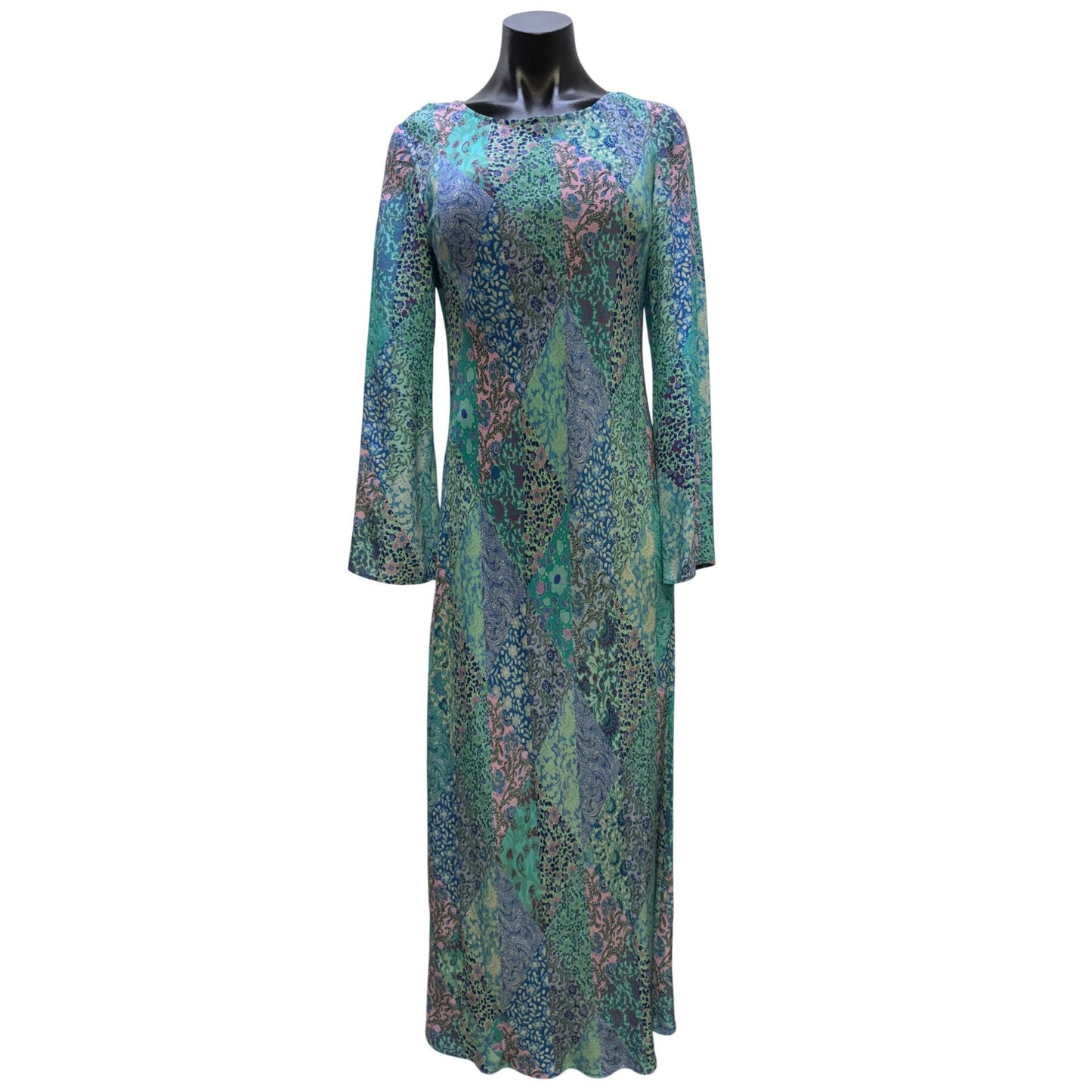 Rixo Turquoise Multi-Print Long-Sleeve Dress S
