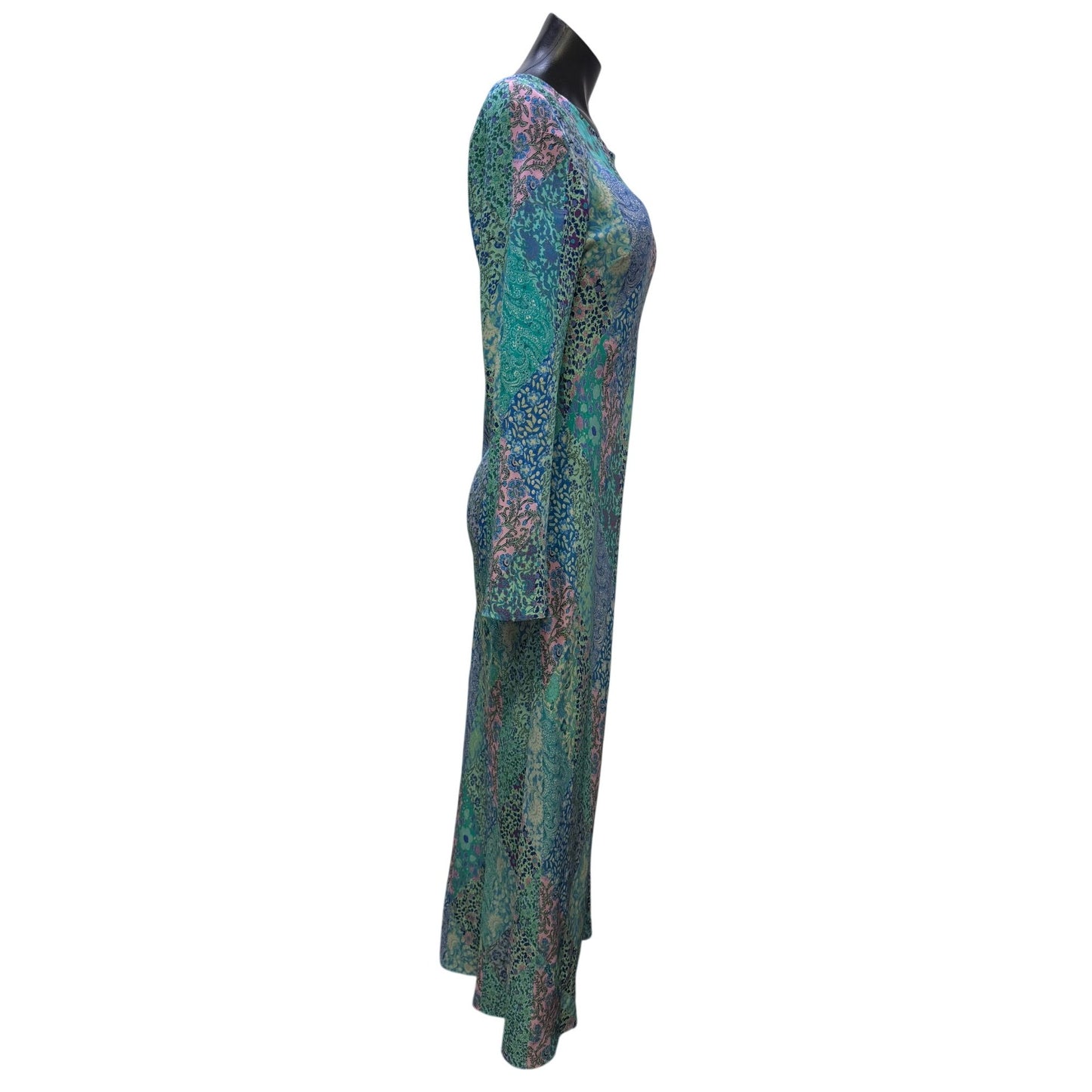 Rixo Turquoise Multi-Print Long-Sleeve Dress S