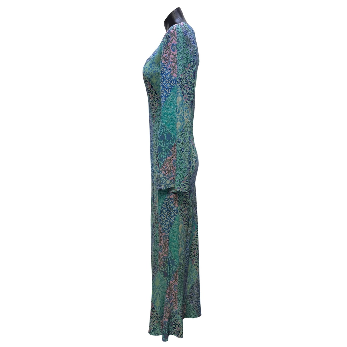 Rixo Turquoise Multi-Print Long-Sleeve Dress S