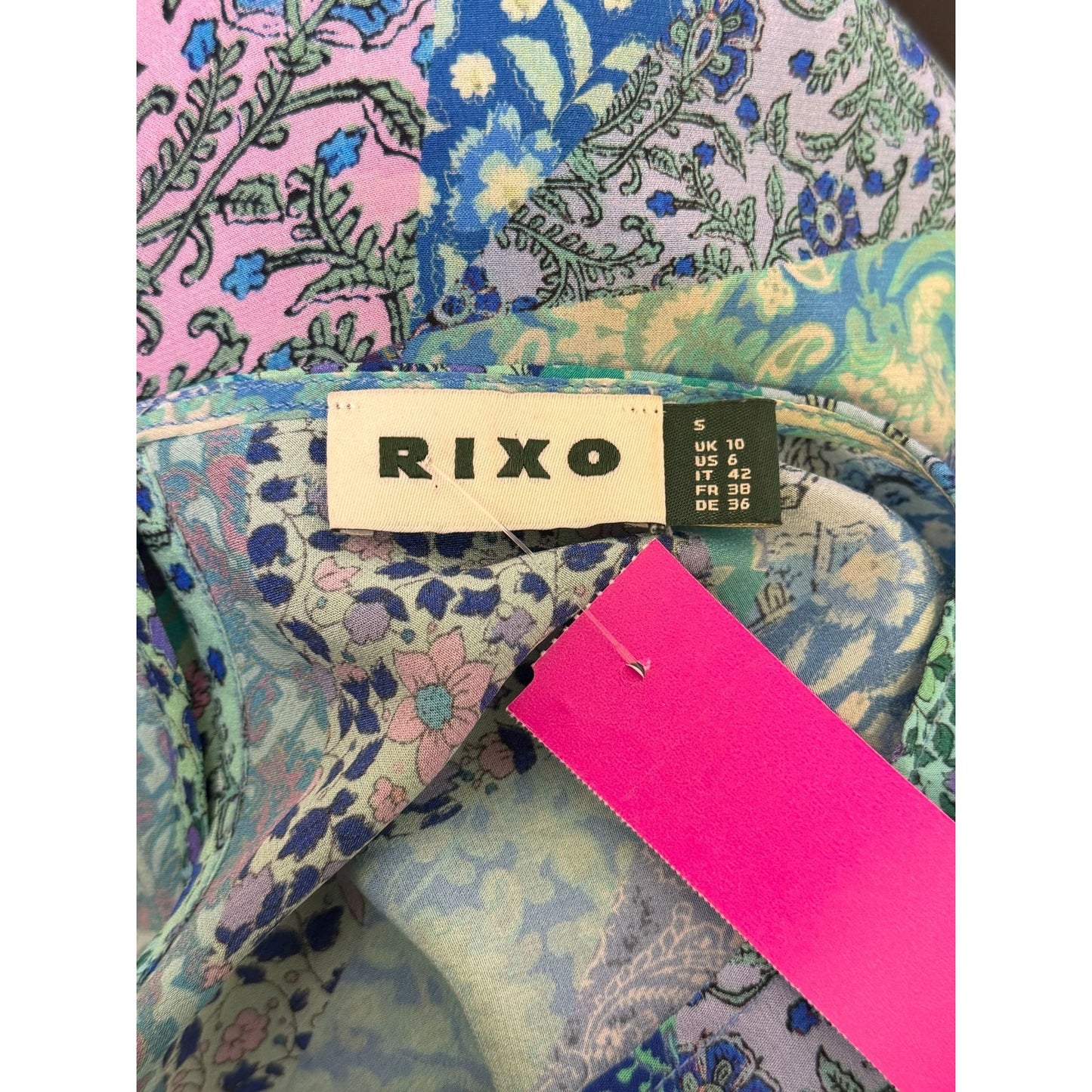 Rixo Turquoise Multi-Print Long-Sleeve Dress S