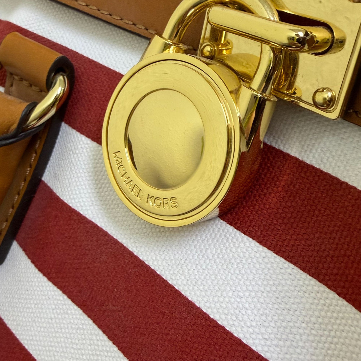 NWT Michael Kors Hamilton Canvas Red/White Stripe Large Tote Bag