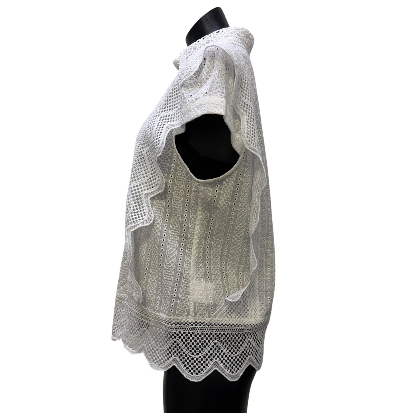 A.Z.I White Eyelet Lace Blouse With Ruffle Sleeves & Button Front M