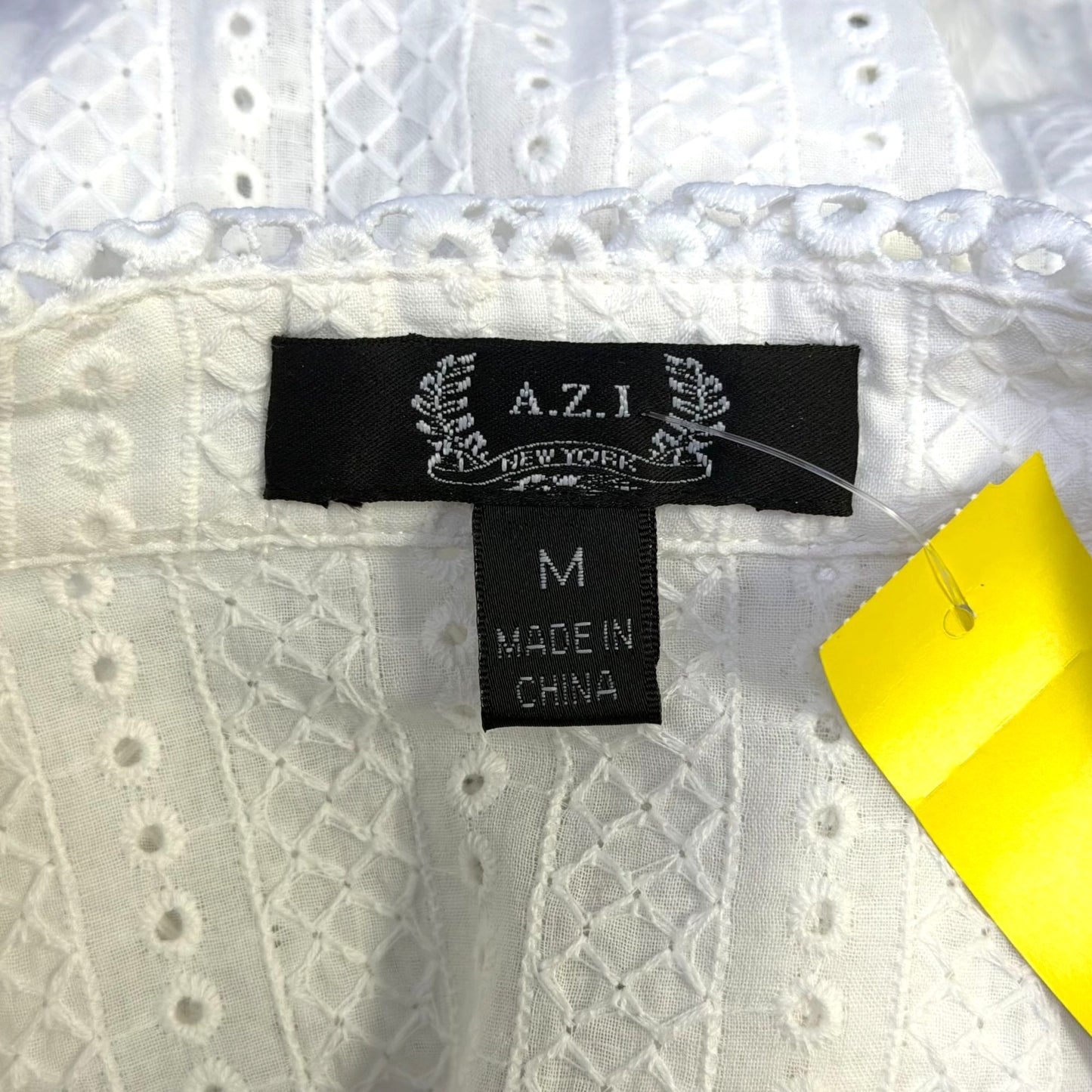 A.Z.I White Eyelet Lace Blouse With Ruffle Sleeves & Button Front M