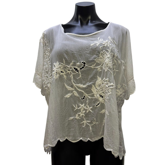 Johnny Was White Embroidered Floral Blouse XS