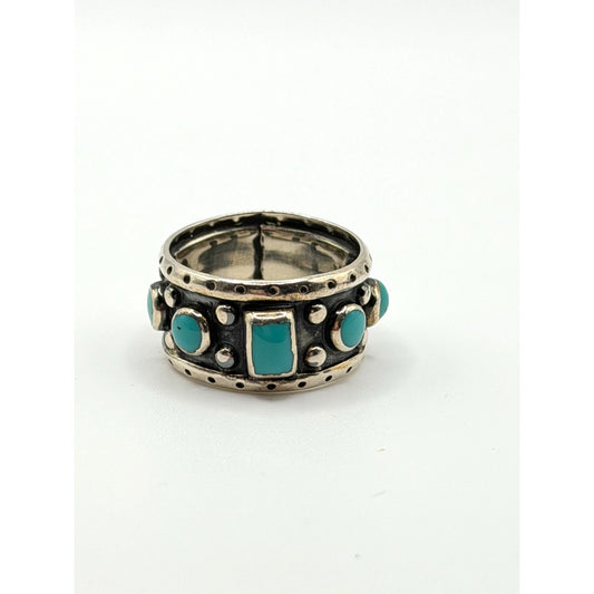 Sterling Silver 925 Turquoise Band Ring With Textured Design