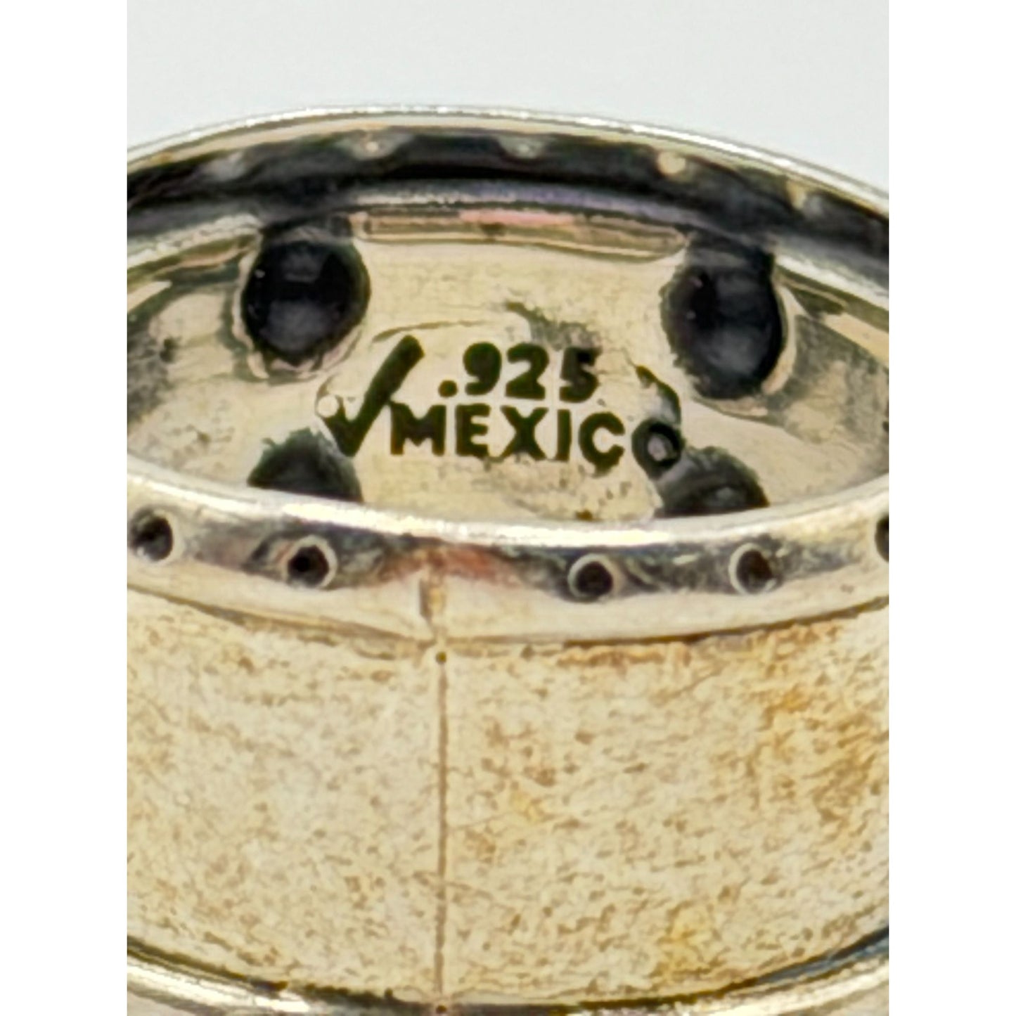 Sterling Silver 925 Turquoise Band Ring With Textured Design