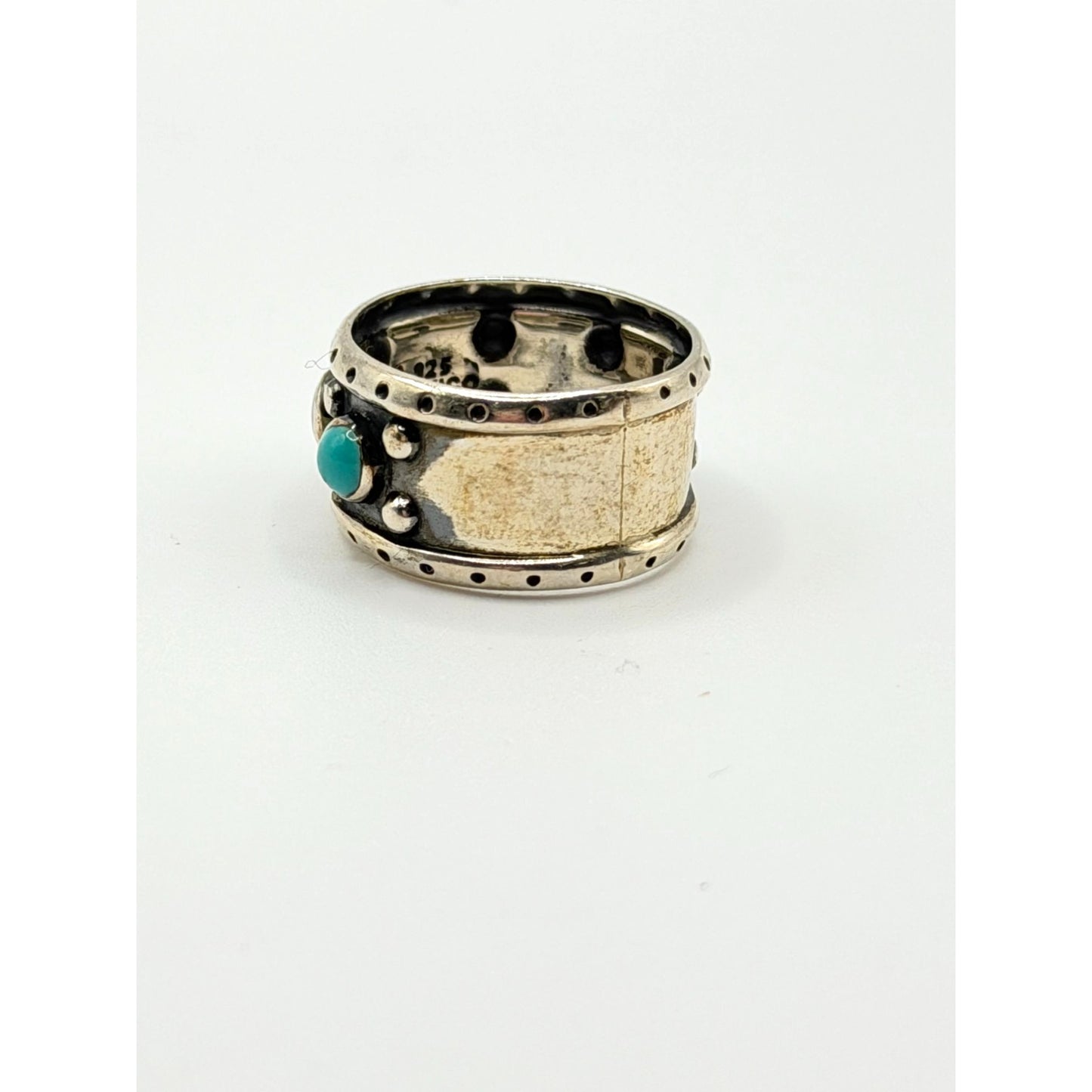 Sterling Silver 925 Turquoise Band Ring With Textured Design