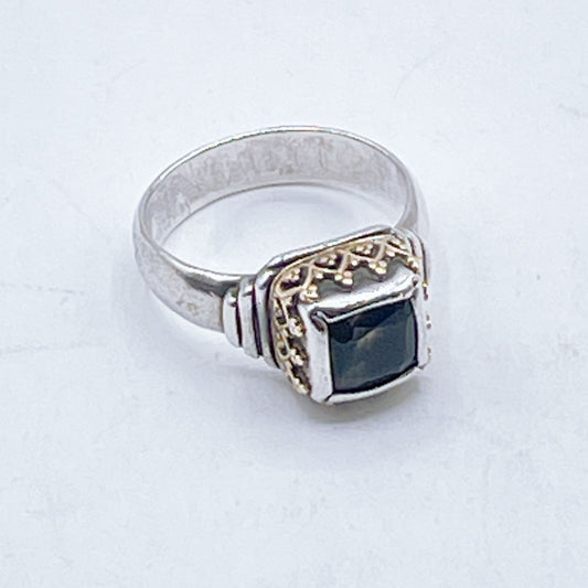 Sterling Silver & Gold Amethyst Square Cut Ring 9