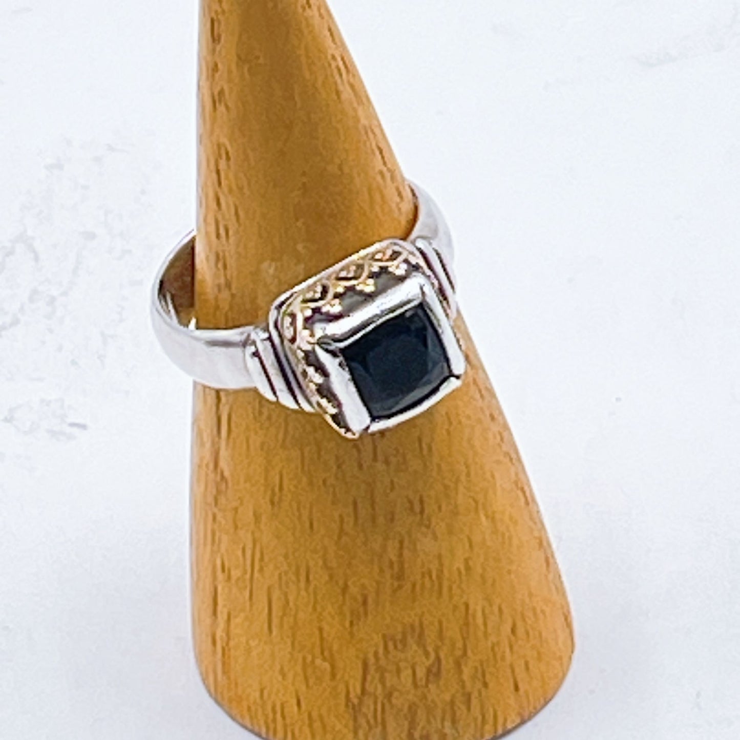 Sterling Silver & Gold Amethyst Square Cut Ring 9