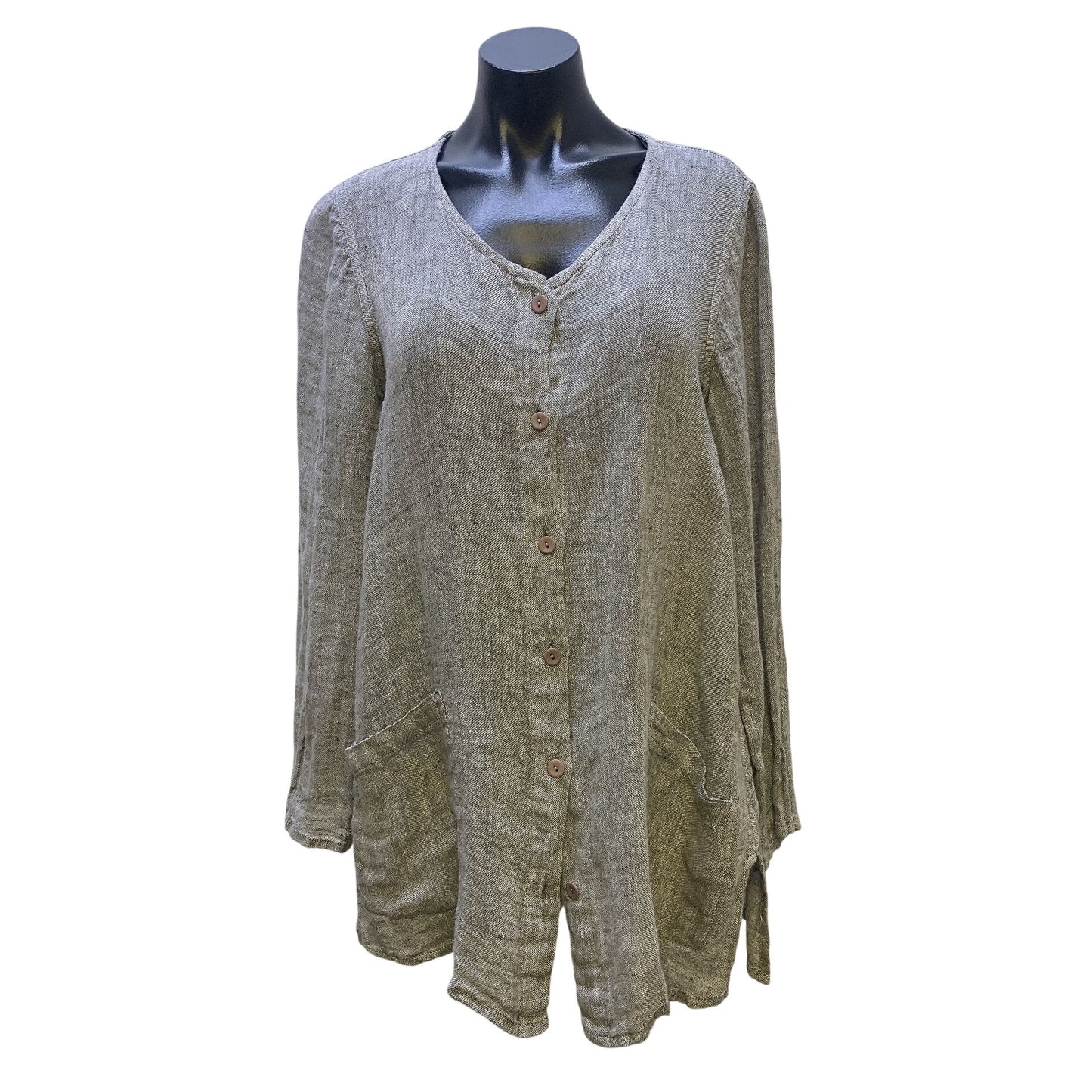 Flax Heather Grey Linen Tunic Blouse, Size Small