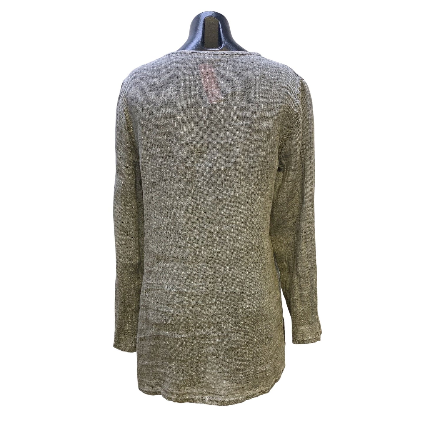 Flax Heather Grey Linen Tunic Blouse, Size Small
