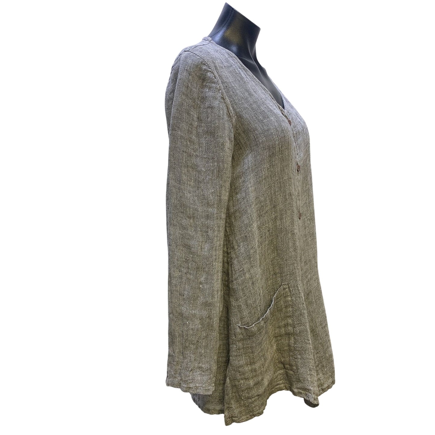 Flax Heather Grey Linen Tunic Blouse, Size Small