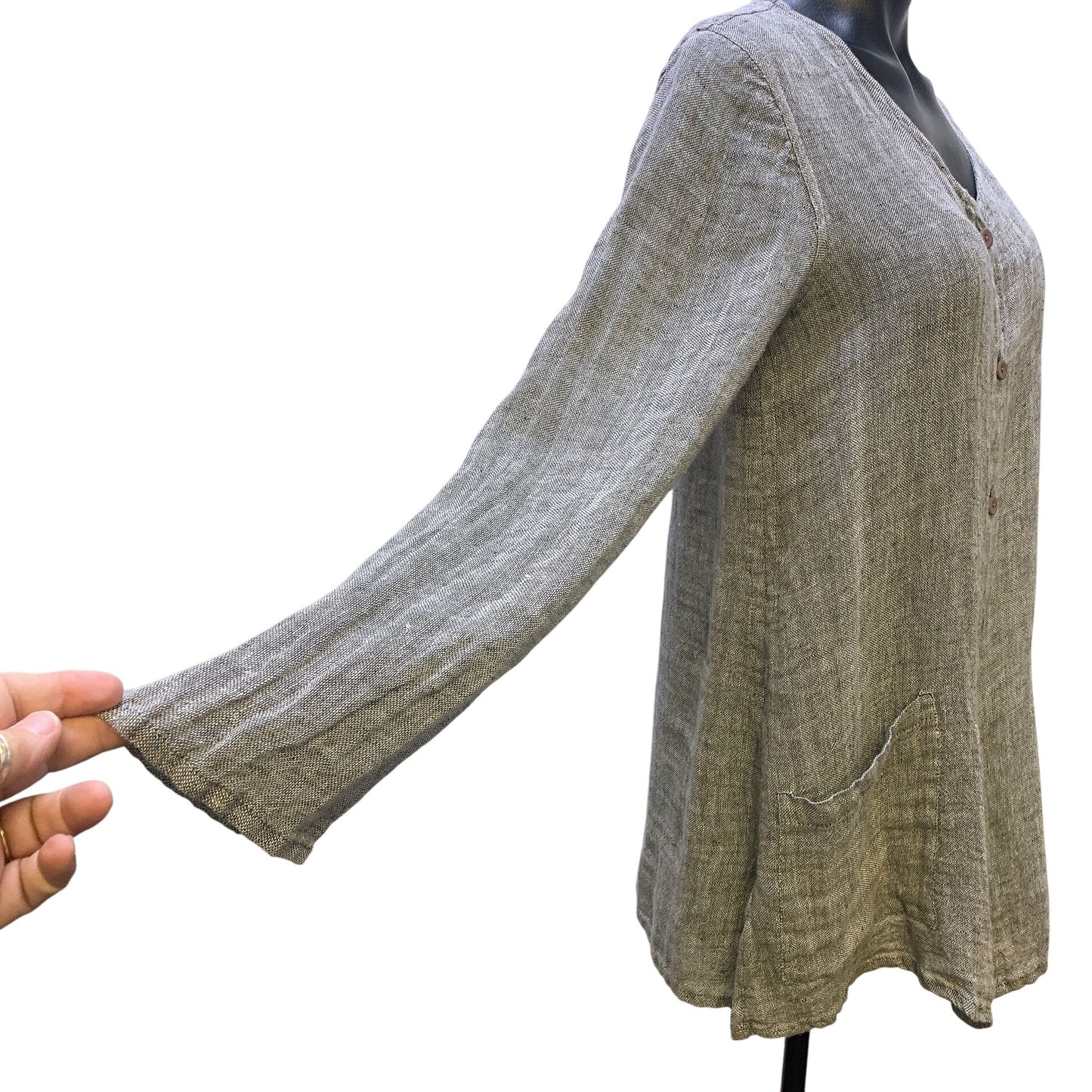Flax Heather Grey Linen Tunic Blouse, Size Small