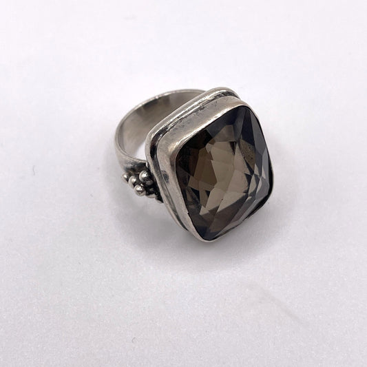 Vintage 925 Sterling Silver Faceted Brown Glass Stone Ring 6.5