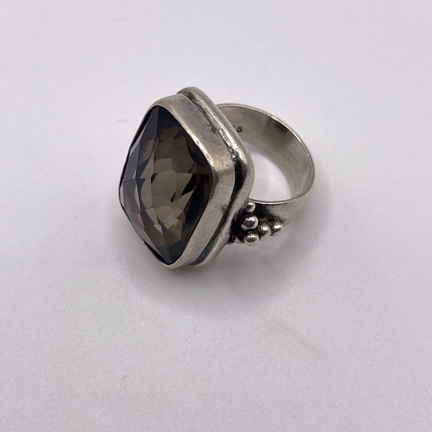 Vintage 925 Sterling Silver Faceted Brown Glass Stone Ring 6.5