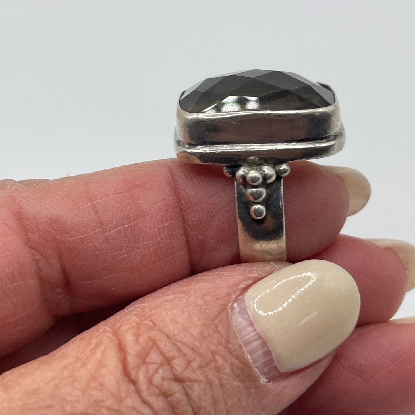 Vintage 925 Sterling Silver Faceted Brown Glass Stone Ring 6.5