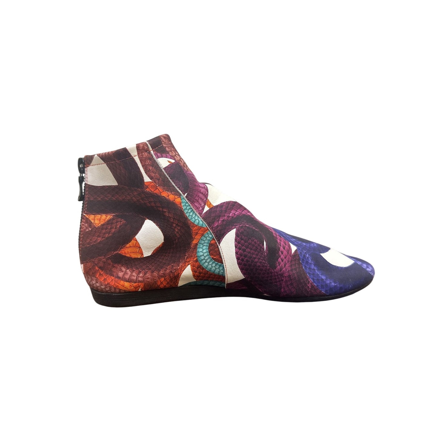 Arche Colorful Snake Print Ankle Boots w/Back Zippers & Flat Soles