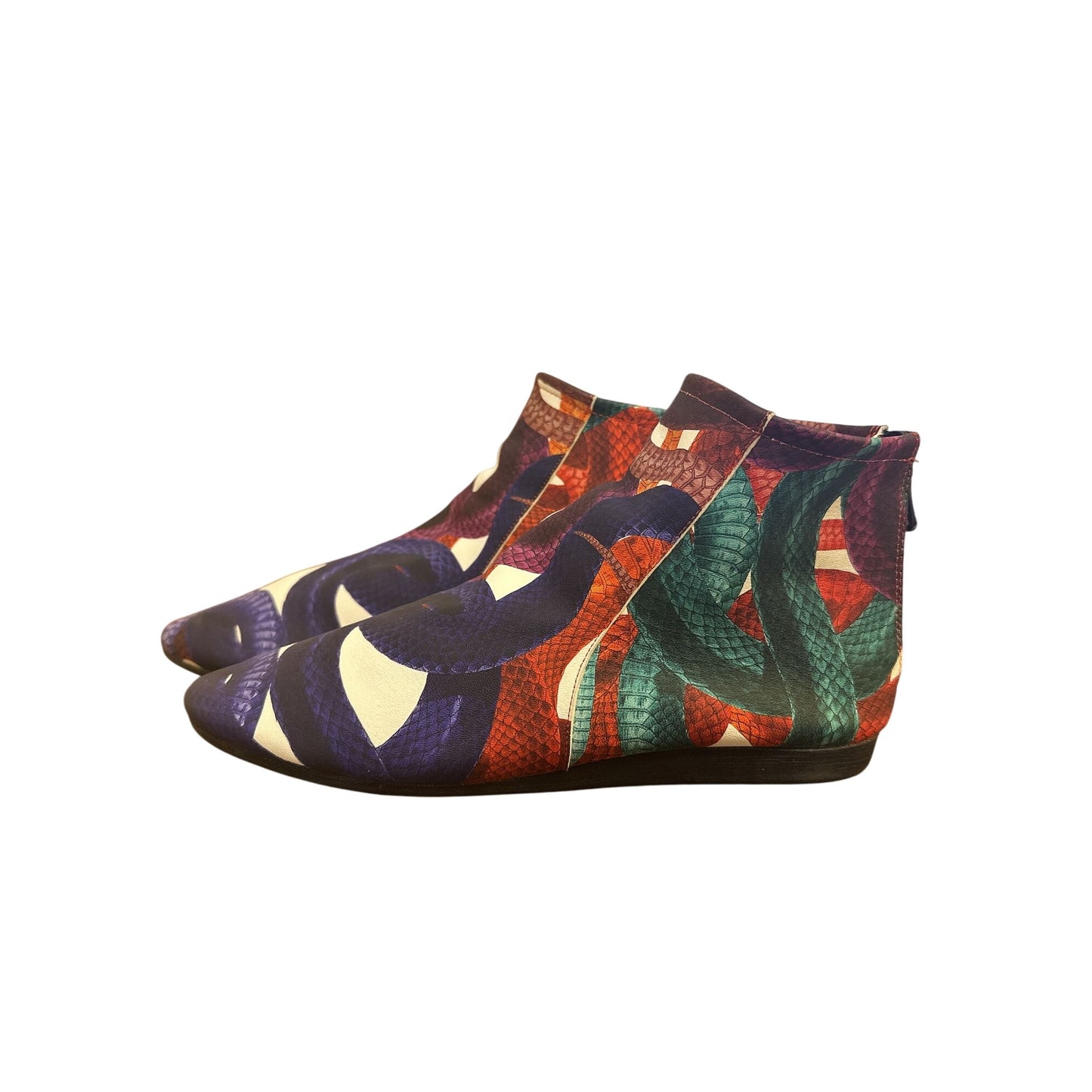 Arche Colorful Snake Print Ankle Boots w/Back Zippers & Flat Soles