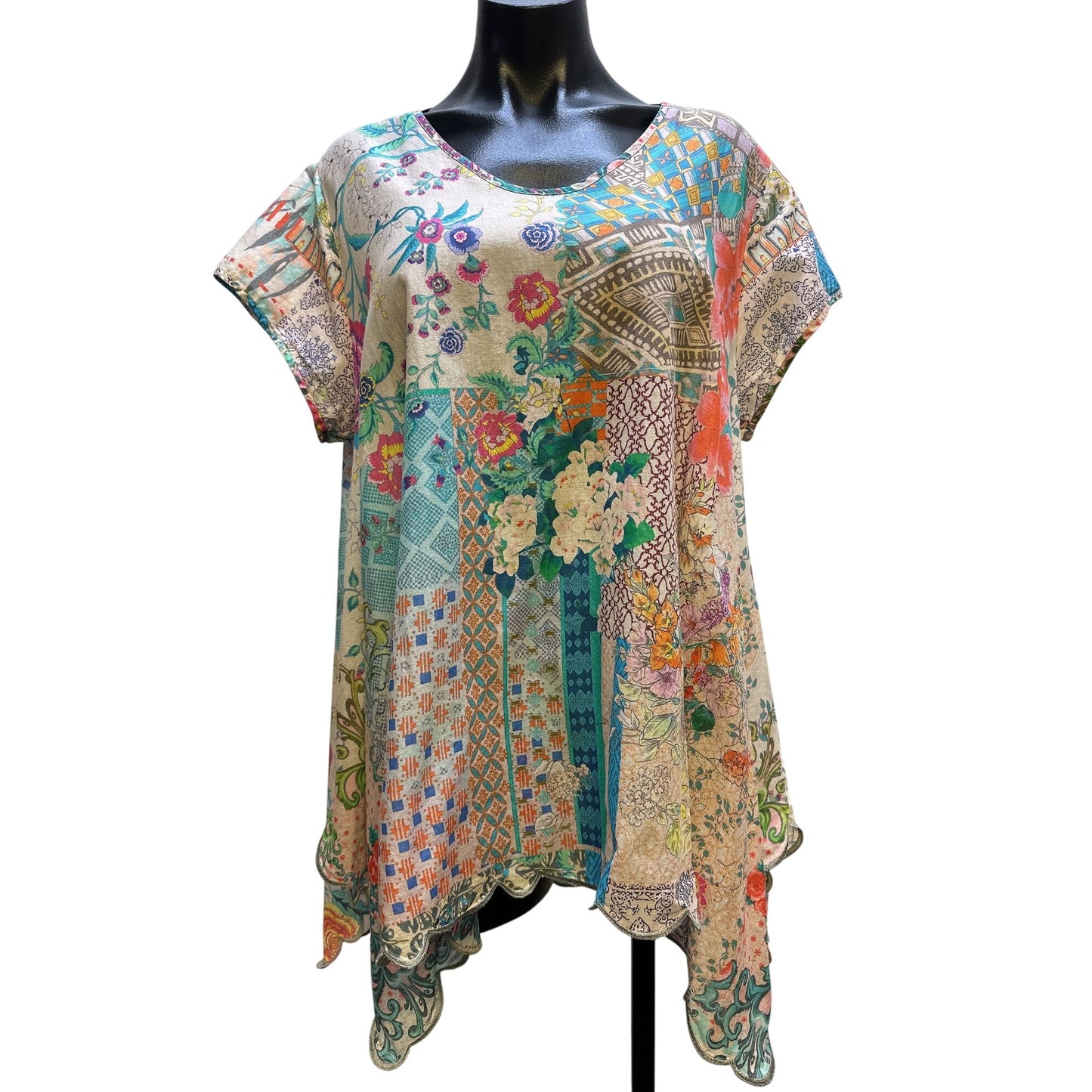 Johnny Was Multicolored Floral Tunic Blouse Size Large