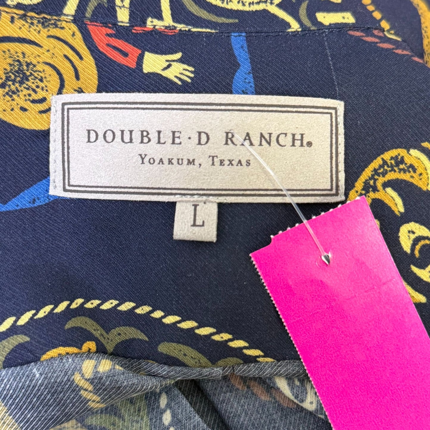 Double D Ranch Navy Rodeo Print Button-Down Blouse Long Sleeve L