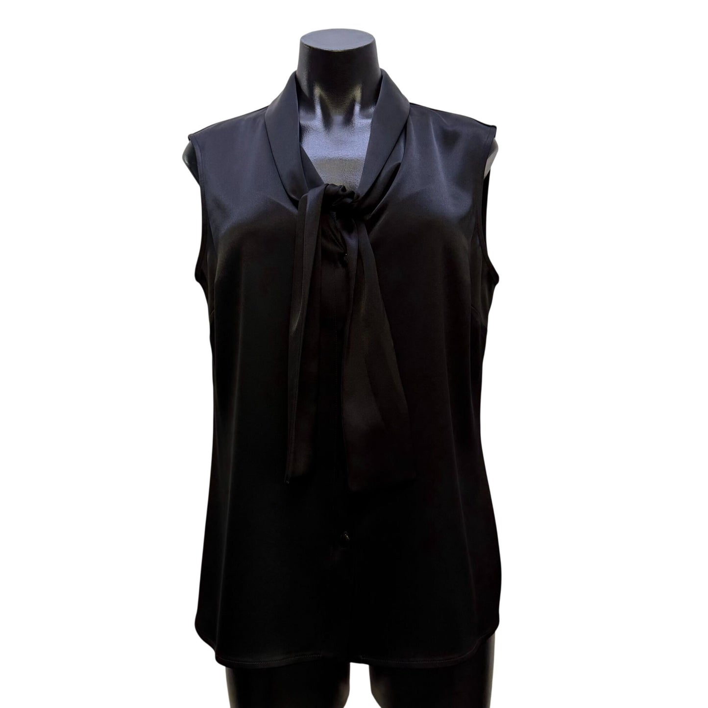 St. John Black Sleeveless Tie-Neck Blouse Size 8